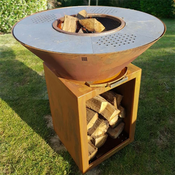 Rusty Corten Barbecue Stove With Ash Drawer